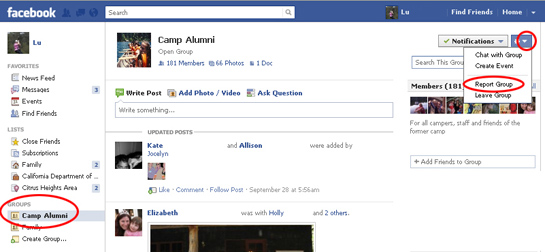 screen shot of facebook page