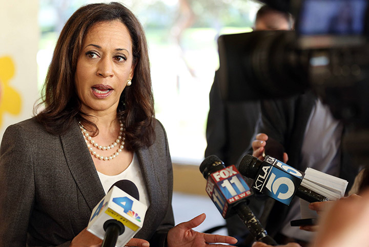 Attorney General Harris interviewed by reporters