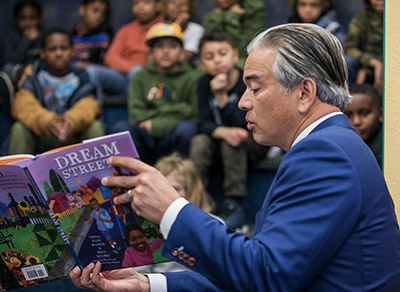 Attorney General Bonta reads Dream Street by Tricia Elam Walker to fourth grade students at Loyola Village Elementary School during this year’s Read Across America Day