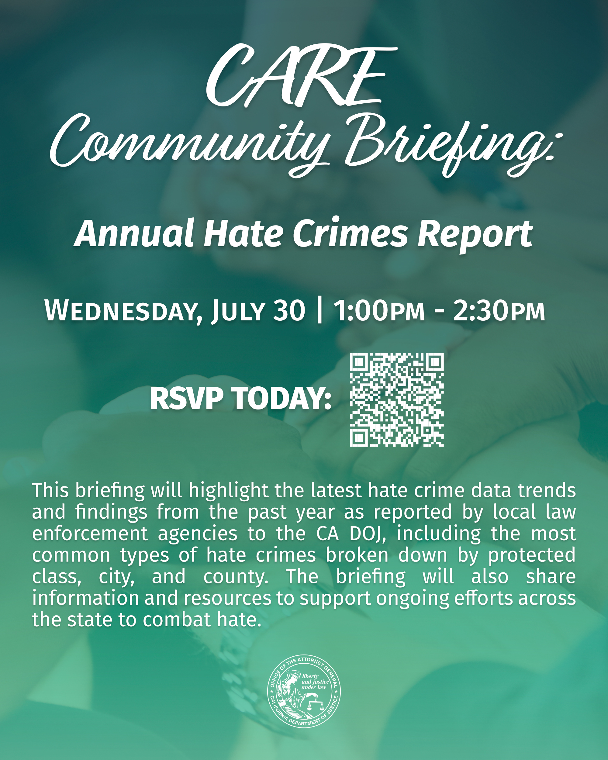 Community Briefing: 2024 Hate Crime Report flyer